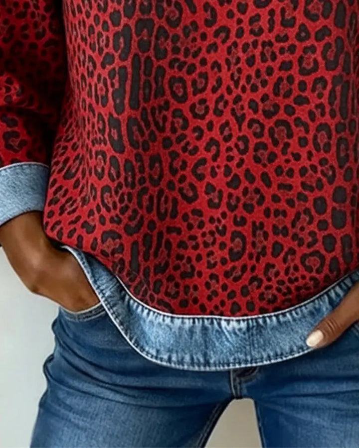 Leopard Print Patchwork Denim Jumper