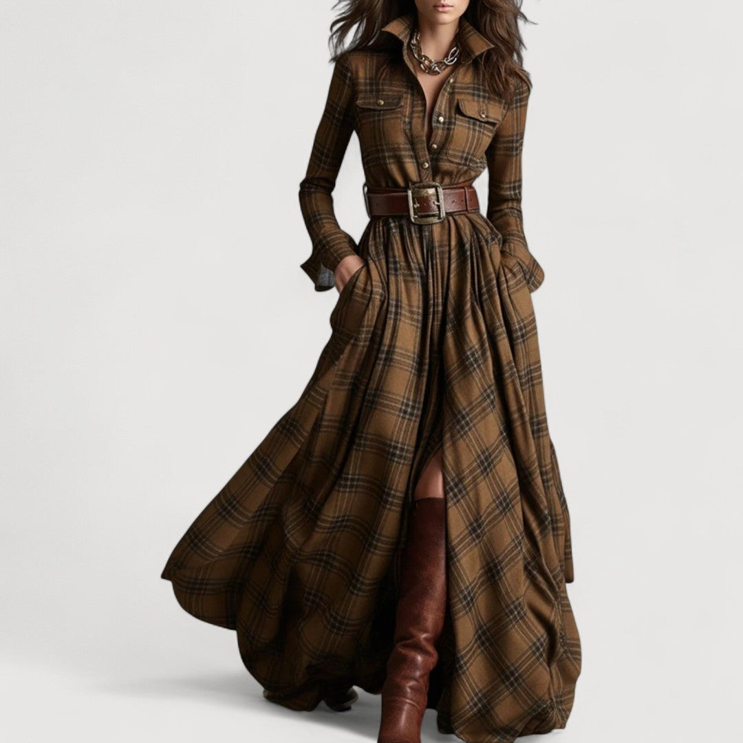 MIRELINE – PLAID MAXI DRESS